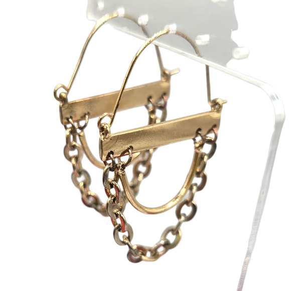 Earrings Gold Tone Chain Dangle Hoop Modern Geometric Drop Boho SKU2408 - Picture 2 of 6